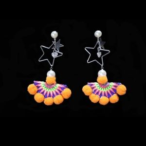 Orange Hmong pompom earring